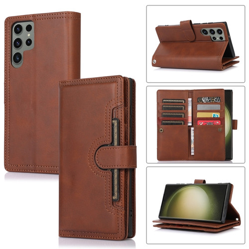 Wristband Card Slot Leather Phone Case for Samsung Galaxy S24 Ultra 5G - Coffee