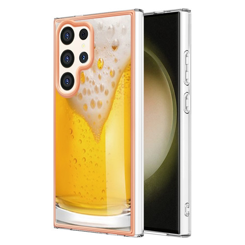 Electroplating Marble Dual-side IMD Phone Case for Samsung Galaxy S24 Ultra 5G - Draft Beer