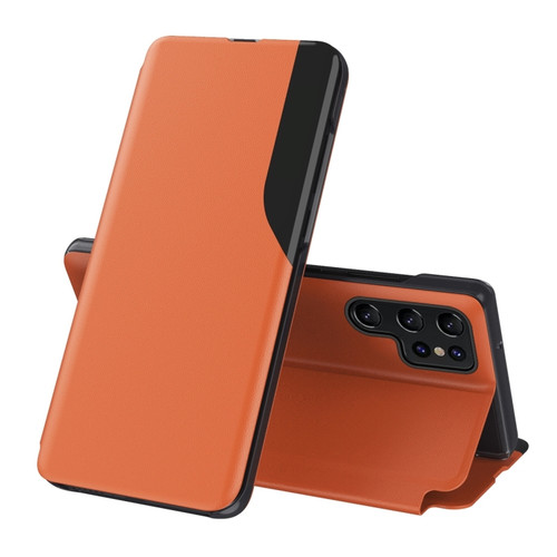 Attraction Flip Holder Leather Phone Case for Samsung Galaxy S24 Ultra 5G - Orange