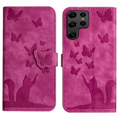 Butterfly Cat Embossing Flip Leather Phone Case for Samsung Galaxy S24 Ultra 5G - Pink