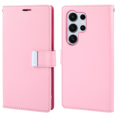 GOOSPERY RICH DIARY Crazy Horse Texture Leather Phone Case for Samsung Galaxy S24 Ultra 5G - Pink