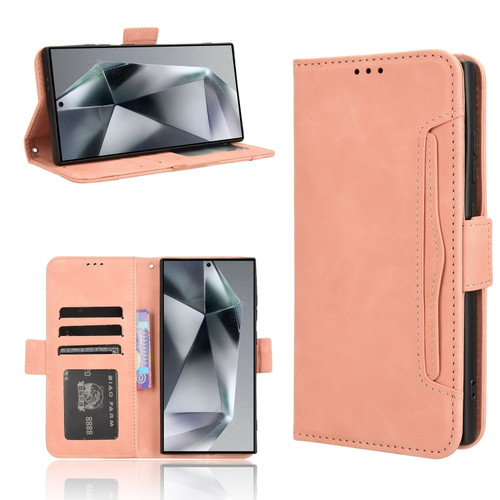 Skin Feel Calf Texture Card Slots Leather Phone Case for Samsung Galaxy S24 Ultra 5G - Pink