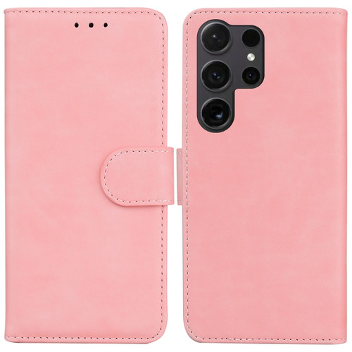 Skin Feel Pure Color Flip Leather Phone Case for Samsung Galaxy S24 Ultra 5G - Pink