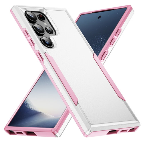 Pioneer Armor Heavy Duty PC + TPU Phone Case for Samsung Galaxy S24 Ultra 5G - White+Pink