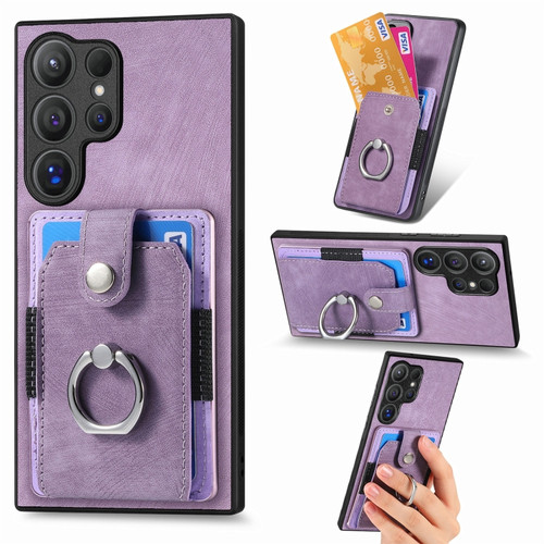 Retro Skin-feel Ring Card Wallet Phone Case for Samsung Galaxy S24 Ultra 5G - Purple