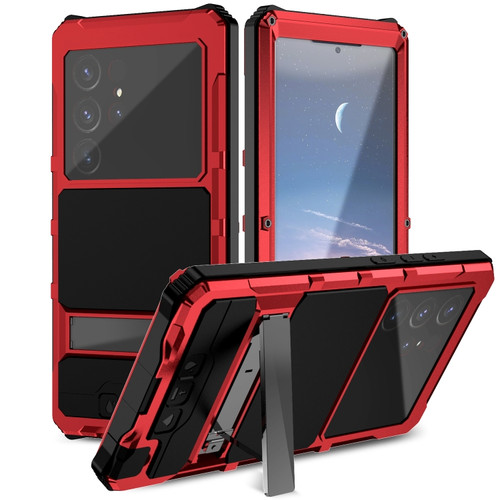 R-JUST Life Waterproof Dustproof Shockproof Holder Phone Case for Samsung Galaxy S24 Ultra 5G - Red