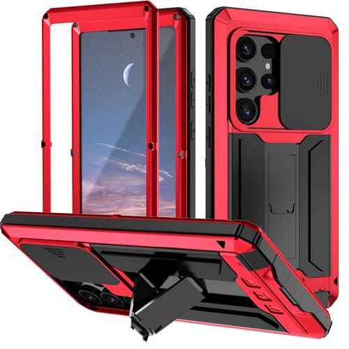 R-JUST Sliding Camera Life Waterproof Holder Phone Case for Samsung Galaxy S24 Ultra 5G - Red