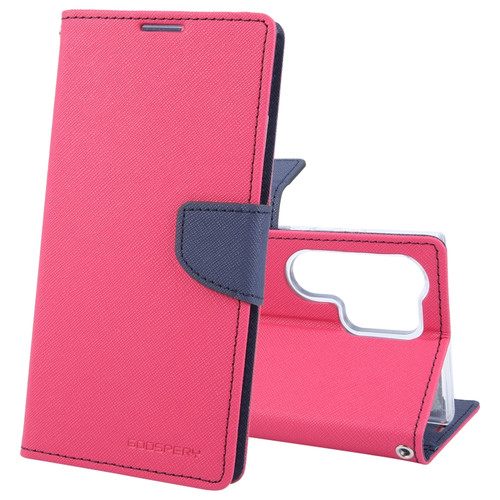 GOOSPERY FANCY DIARY Cross Texture Leather Phone Case for Samsung Galaxy S24 Ultra 5G - Rose Red