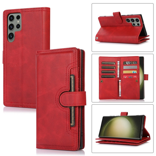 Wristband Card Slot Leather Phone Case for Samsung Galaxy S24 Ultra 5G - Red