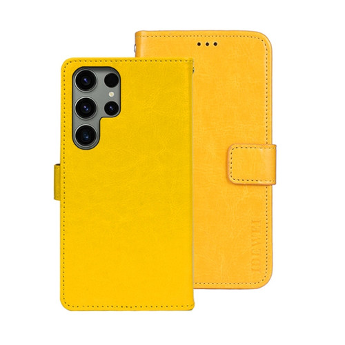 idewei Crazy Horse Texture Leather Phone Case for Samsung Galaxy S24 Ultra 5G - Yellow