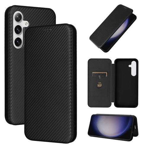 Carbon Fiber Texture Flip Leather Phone Case for Samsung Galaxy S24+ 5G - Black