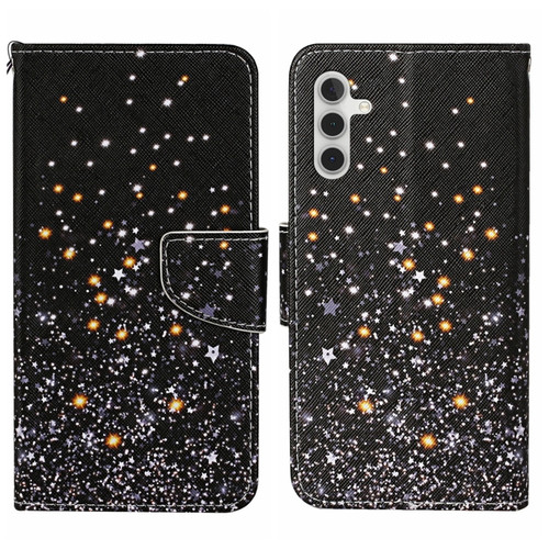 Colored Drawing Pattern Leather Phone Case for Samsung Galaxy S24+ 5G - Black Pentagram