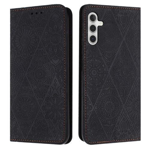 Ethnic Embossed Adsorption Leather Phone Case for Samsung Galaxy S24+ 5G - Black