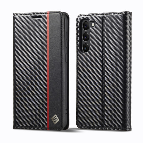 LC.IMEEKE Carbon Fiber Leather Phone Case for Samsung Galaxy S24+ 5G - Vertical Black