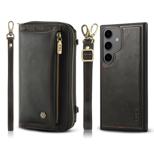 Crossbody Multi-functional Zipper Wallet Leather Phone Case for Samsung Galaxy S24+ 5G - Black