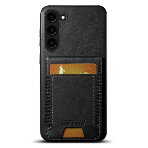 Suteni H03 Oil Wax Leather Wallet Stand Back Phone Case for Samsung Galaxy S24+ 5G - Black