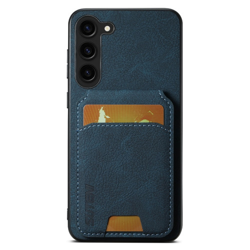 Suteni H02 Litchi Leather Card Wallet Stand Back Phone Case for Samsung Galaxy S24+ 5G - Blue