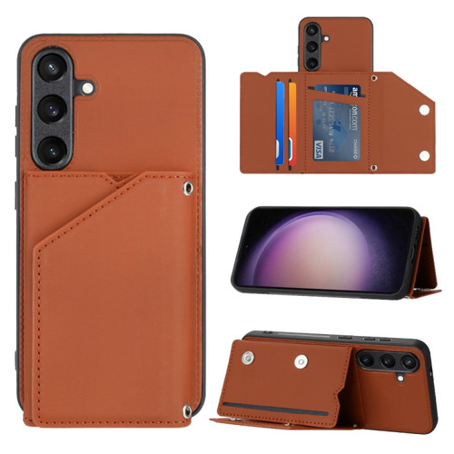 Skin Feel PU + TPU + PC Card Slots Phone Case for Samsung Galaxy S24+ 5G - Brown
