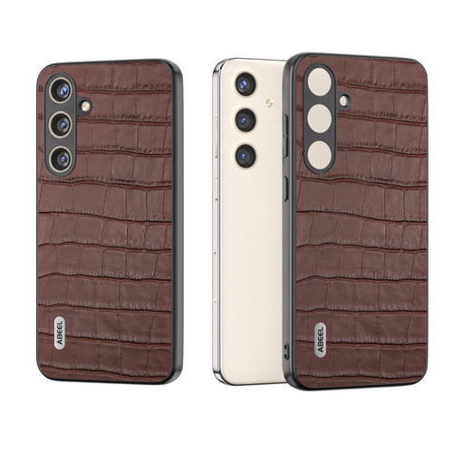 ABEEL Crocodile Texture Genuine Leather Phone Case for Samsung Galaxy S24+ 5G - Brown
