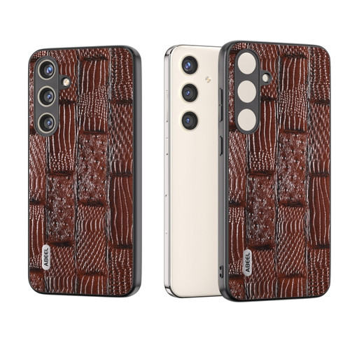 ABEEL Genuine Leather Mahjong Texture Series Phone Case for Samsung Galaxy S24+ 5G - Brown