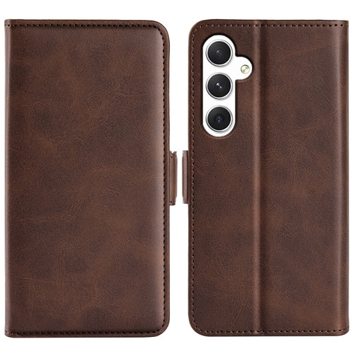 Dual-side Magnetic Buckle Horizontal Flip Leather Phone Case for Samsung Galaxy S24+ 5G - Brown