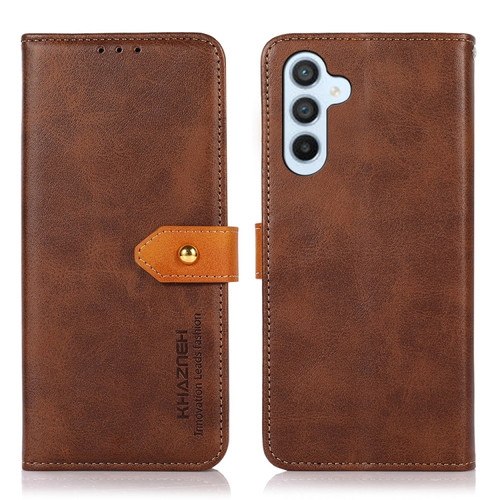 KHAZNEH Dual-color Cowhide Texture Flip Leather Phone Case for Samsung Galaxy S24+ 5G - Brown