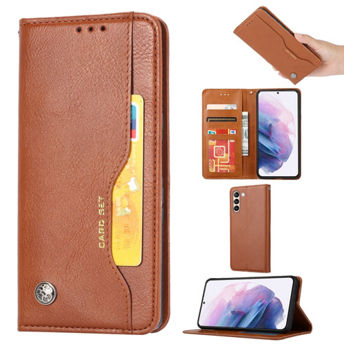 Knead Skin Texture Flip Leather Phone Case for Samsung Galaxy S24+ 5G - Brown