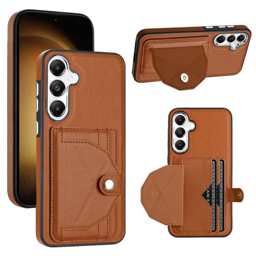 Shockproof Leather Phone Case with Card Holder for Samsung Galaxy S24+ 5G - Brown