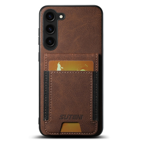Suteni H03 Litchi Leather Card Bag Stand Back Phone Case for Samsung Galaxy S24+ 5G - Brown
