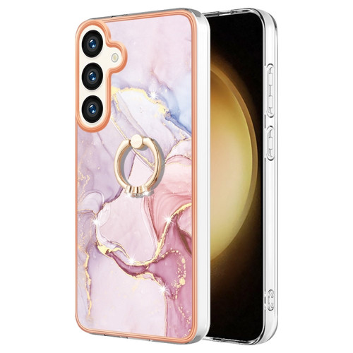 Electroplating Marble IMD TPU Phone Case with Ring Holder for Samsung Galaxy S24+ 5G - Rose Gold 005