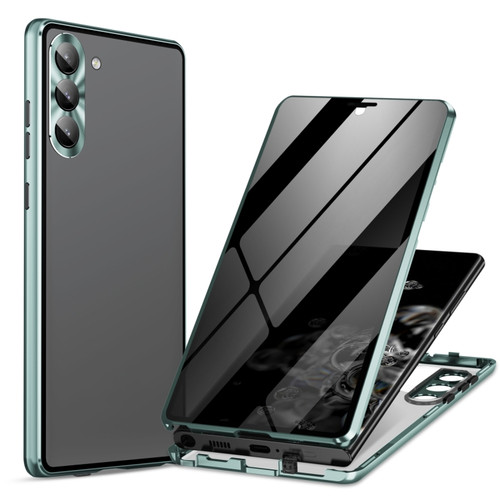 Privacy Full Cover Magnetic Metal Tempered Glass Phone Case for Samsung Galaxy S24+ 5G - Green