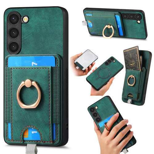 Retro Splitable Magnetic Card Bag Leather Phone Case for Samsung Galaxy S24+ 5G - Green