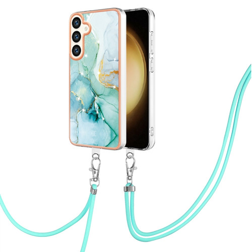 Electroplating Marble Dual-side IMD Phone Case with Lanyard for Samsung Galaxy S24+ 5G - Green 003