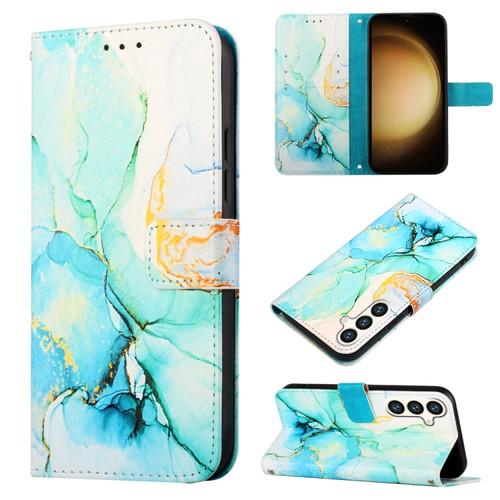 PT003 Marble Pattern Flip Leather Phone Case for Samsung Galaxy S24+ 5G - Green