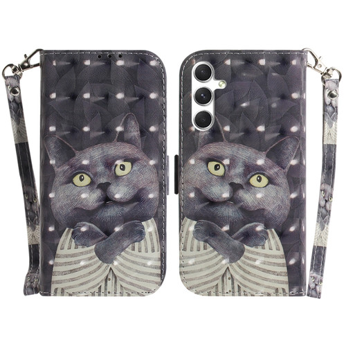 3D Colored Horizontal Flip Leather Phone Case for Samsung Galaxy S24+ 5G - Hug Cat