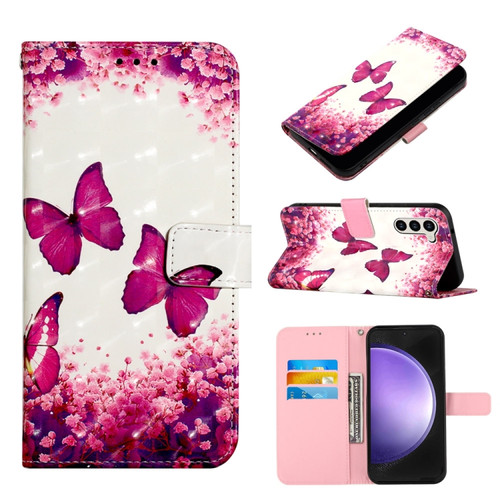 3D Painting Horizontal Flip Leather Phone Case for Samsung Galaxy S24+ 5G - Rose Butterfly