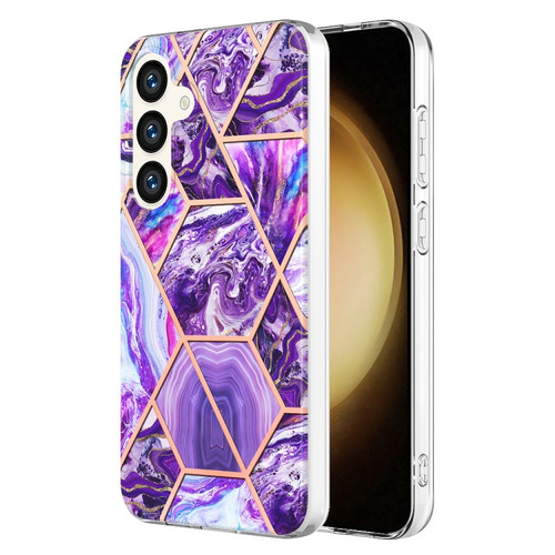 Electroplating Splicing Marble TPU Phone Case for Samsung Galaxy S24+ 5G - Dark Purple