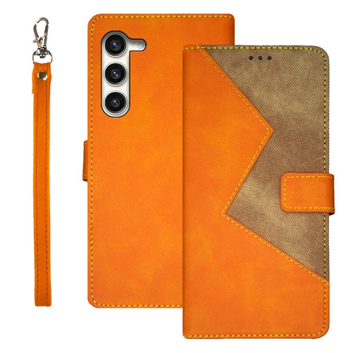 idewei Two-color Splicing Leather Phone Case for Samsung Galaxy S24+ 5G - Orange