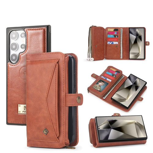 Multi-functional Zipper Wallet Leather Phone Case for Samsung Galaxy S24+ 5G - Orange