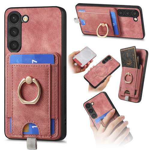 Retro Splitable Magnetic Card Bag Leather Phone Case for Samsung Galaxy S24+ 5G - Pink