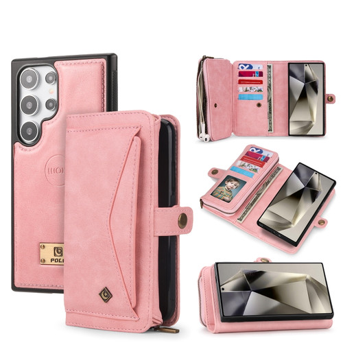 Multi-functional Zipper Wallet Leather Phone Case for Samsung Galaxy S24+ 5G - Pink