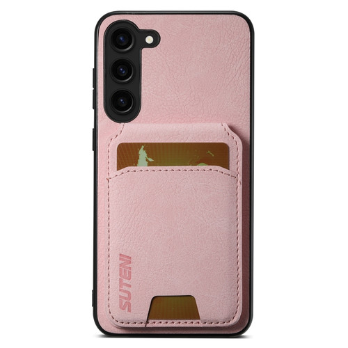 Suteni H02 Litchi Leather Card Wallet Stand Back Phone Case for Samsung Galaxy S24+ 5G - Pink