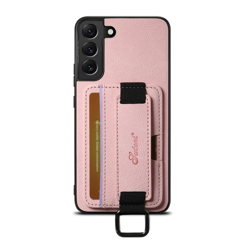 Suteni H13 Litchi Leather Wrist Strap Wallet Back Phone Case for Samsung Galaxy S24+ 5G - Pink