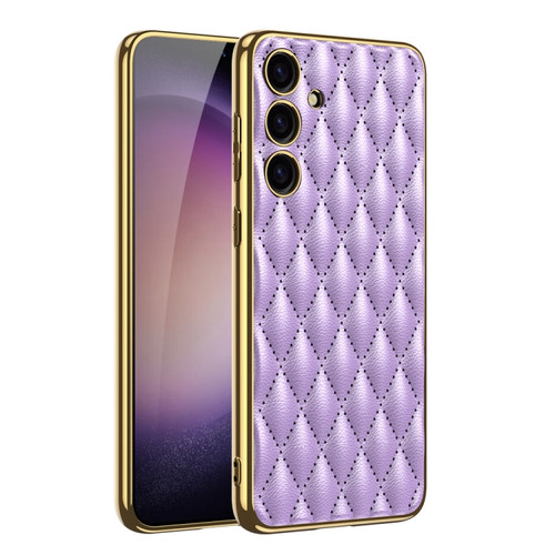 GKK Rhombus Pattern Electroplating Plain PU Phone Case for Samsung Galaxy S24+ 5G - Purple