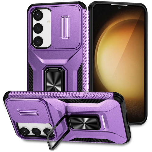 Sliding Camshield Holder Phone Case for Samsung Galaxy S24+ 5G - Purple