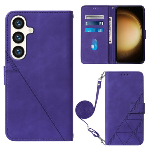 Crossbody 3D Embossed Flip Leather Phone Case for Samsung Galaxy S24+ 5G - Purple