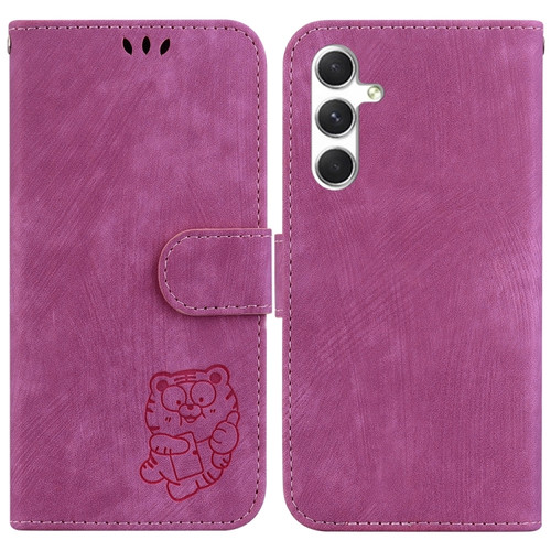 Little Tiger Embossed Leather Phone Case for Samsung Galaxy S24+ 5G - Rose Red