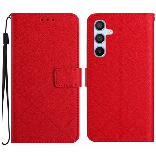 Rhombic Grid Texture Leather Phone Case for Samsung Galaxy S24+ 5G - Red