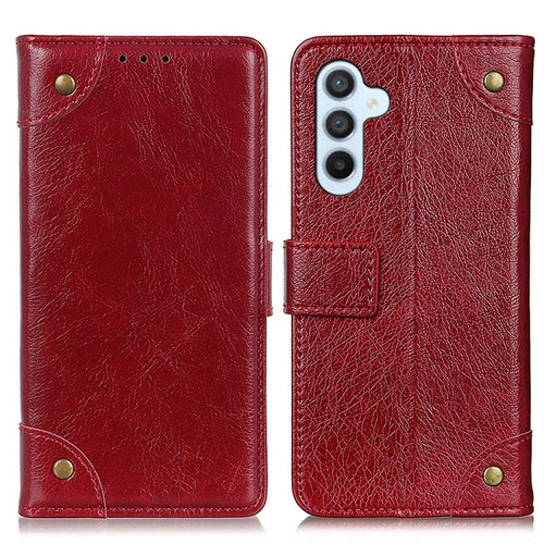 Copper Buckle Nappa Texture Leather Phone Case for Samsung Galaxy S24+ 5G - Wine Red
