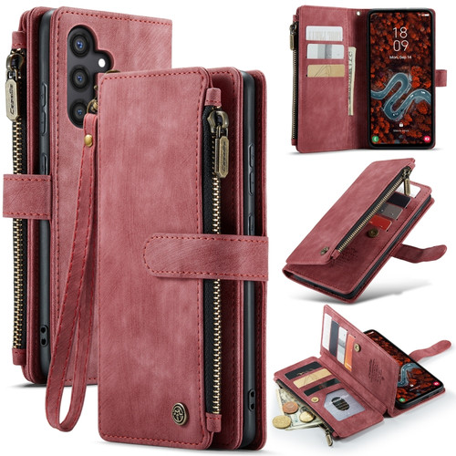 CaseMe C30 Card Slots Zipper Wallet Leather Phone Case for Samsung Galaxy S24+ 5G - Red